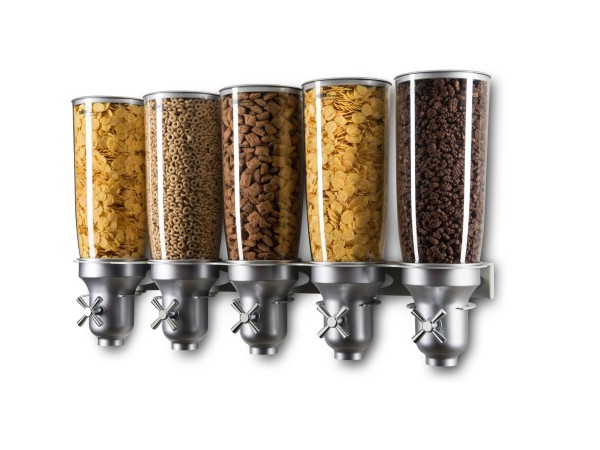 Turn N Serve Platinum Wall Mount 5 Liter, 5 Canister Cereal Dispenser